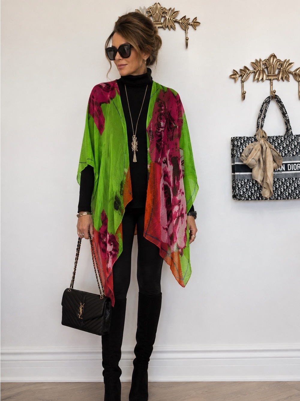 🆕Bright Green & Pink Floral Sheer Kaftan/kimono XL